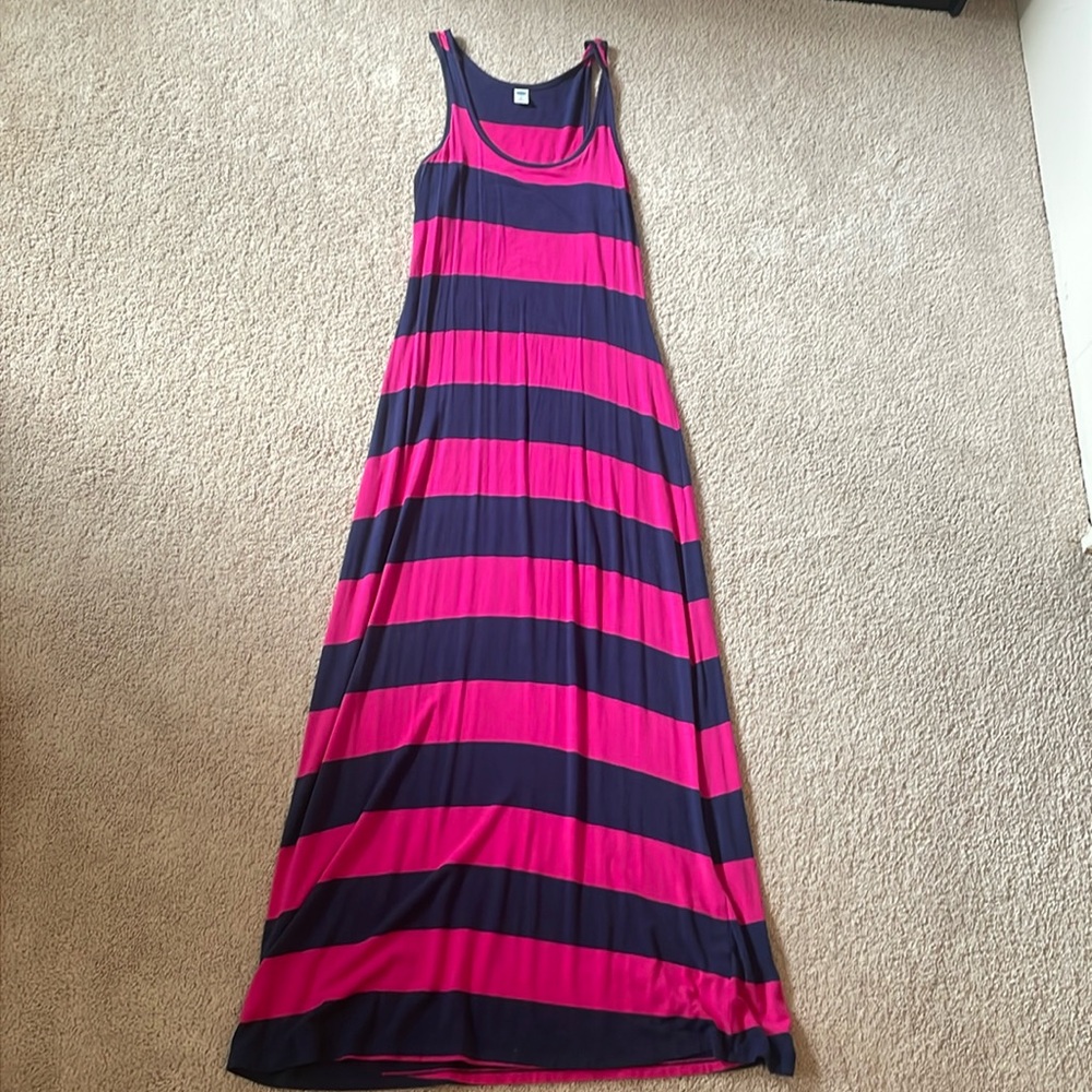 Old Navy Stripped Magenta and Navy Maxi Dress